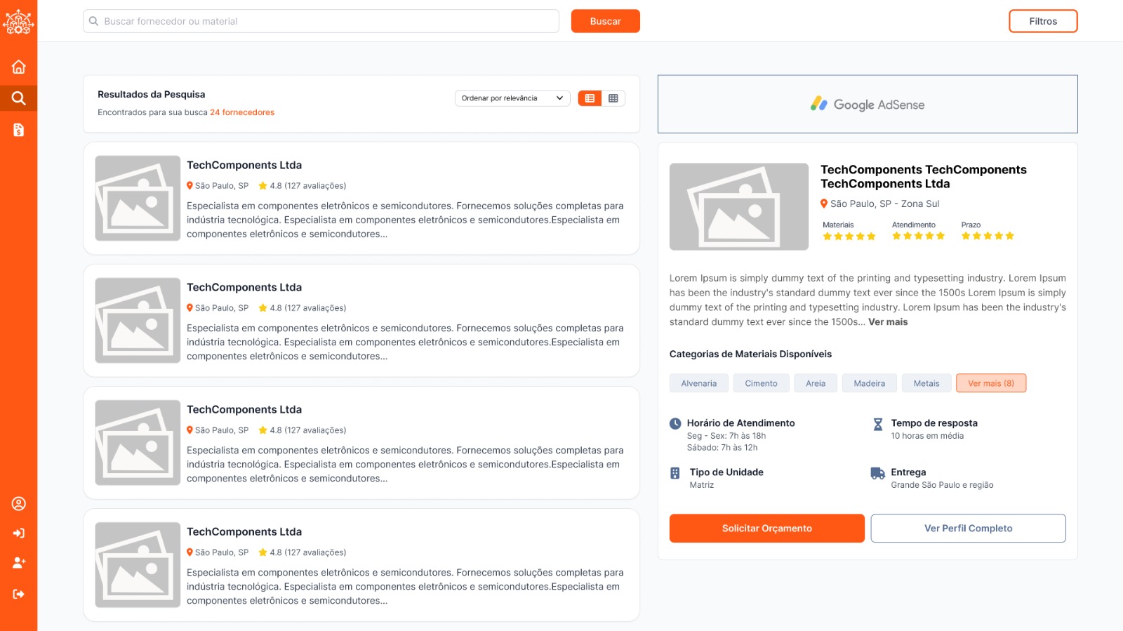 Exemplo de página de busca da Fornex